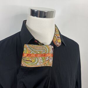 John Lennon 2XL Casual Shirt Black Orange Paisley Flip Cuffs Cotton Button Front